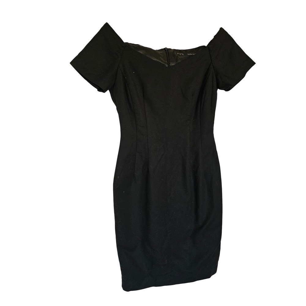 ZARA Black Off The Shoulder Short Sleeve Sheath Dress Business Casual Size S‎